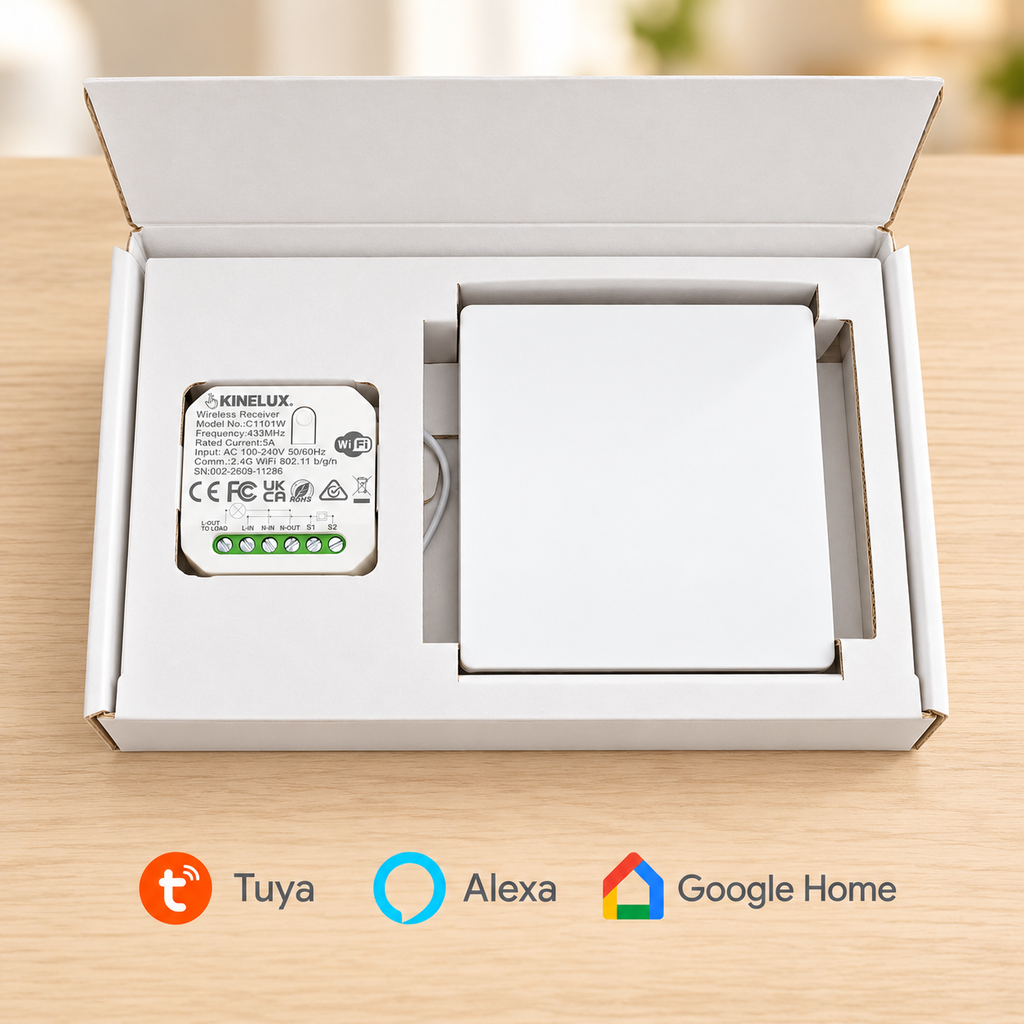 Kit Kinelux abierto con interruptor y receptor; compatible con Tuya, Alexa y Google Home